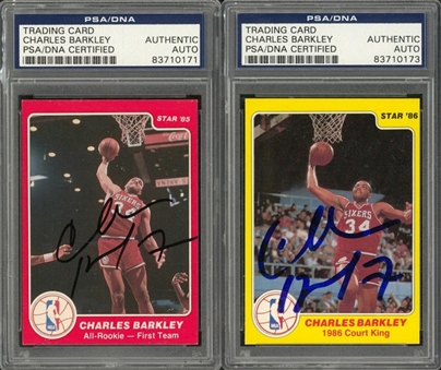 1985 and 1986 Star Co. Basketball Charles Barkley Signed Cards (2 Different) – Both PSA/DNA Authentic